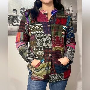 New SACRED THREADS fleece jacket coat patchwork S/M